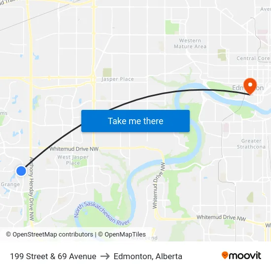 199 Street & 69 Avenue to Edmonton, Alberta map