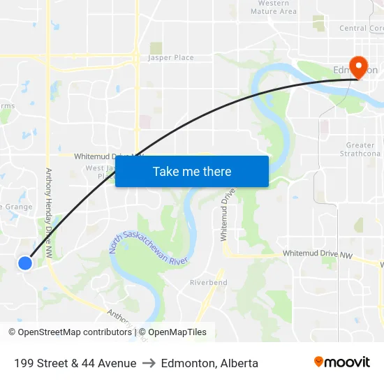199 Street & 44 Avenue to Edmonton, Alberta map