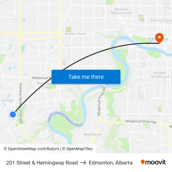 201 Street & Hemingway Road to Edmonton, Alberta map