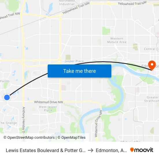 Lewis Estates Boulevard & Potter Greens Drive to Edmonton, Alberta map