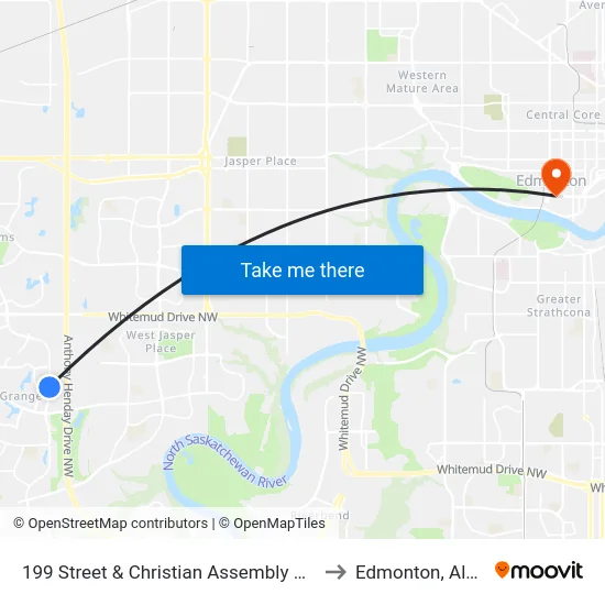 199 Street & Christian Assembly Driveway to Edmonton, Alberta map