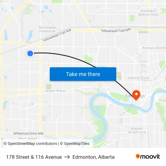 178 Street & 116 Avenue to Edmonton, Alberta map