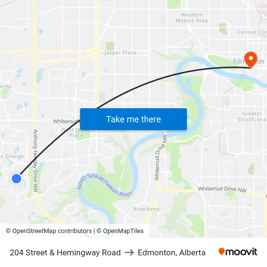 204 Street & Hemingway Road to Edmonton, Alberta map