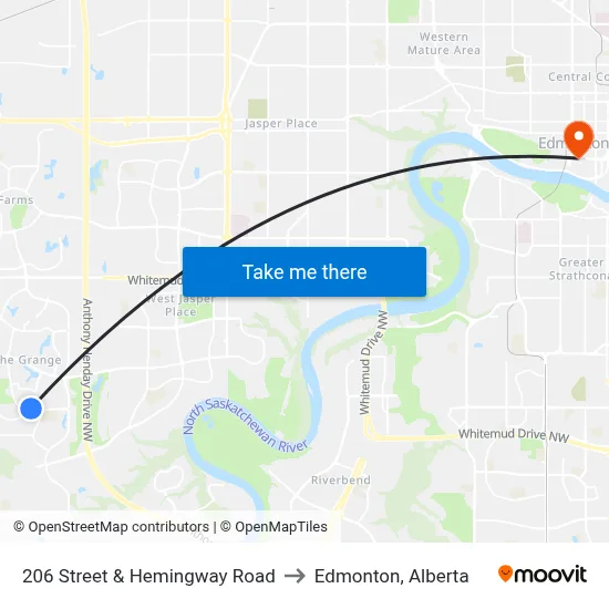 206 Street & Hemingway Road to Edmonton, Alberta map