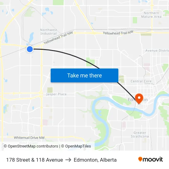 178 Street & 118 Avenue to Edmonton, Alberta map
