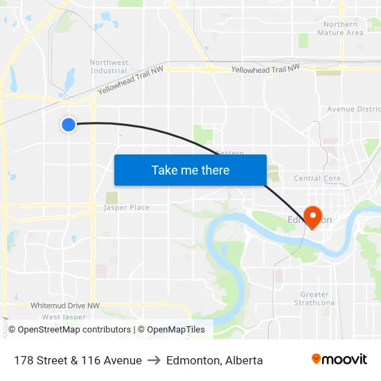 178 Street & 116 Avenue to Edmonton, Alberta map