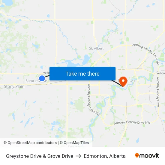Greystone Drive & Grove Drive to Edmonton, Alberta map