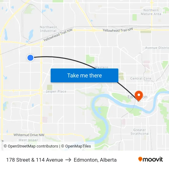 178 Street & 114 Avenue to Edmonton, Alberta map