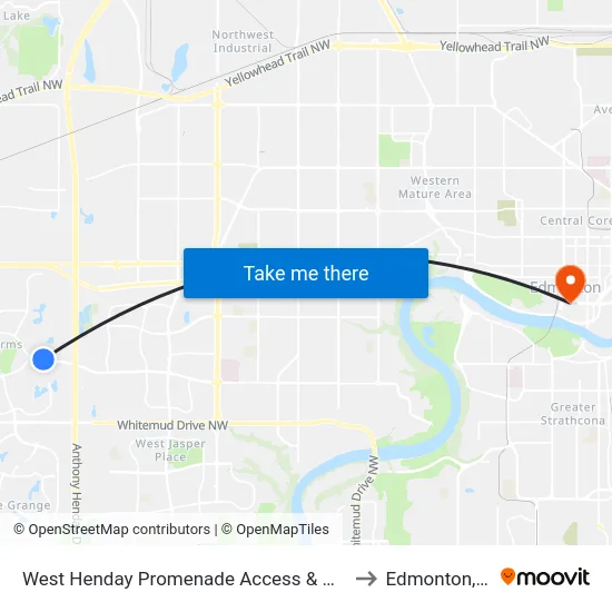 West Henday Promenade Access & Webber Greens Drive to Edmonton, Alberta map