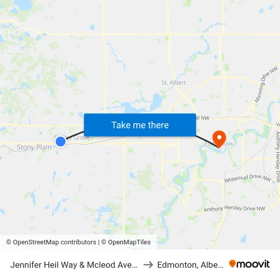 Jennifer Heil Way & Mcleod Avenue to Edmonton, Alberta map