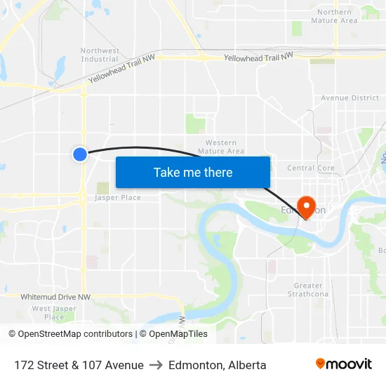 172 Street & 107 Avenue to Edmonton, Alberta map