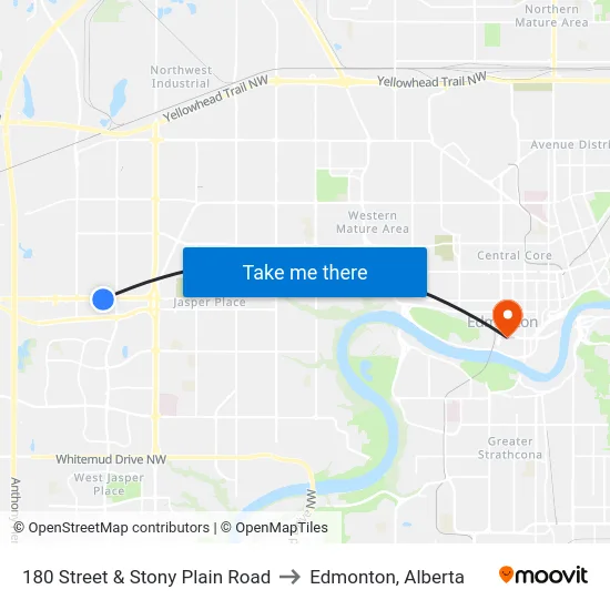 180 Street & Stony Plain Road to Edmonton, Alberta map