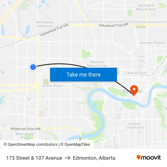 173 Street & 107 Avenue to Edmonton, Alberta map