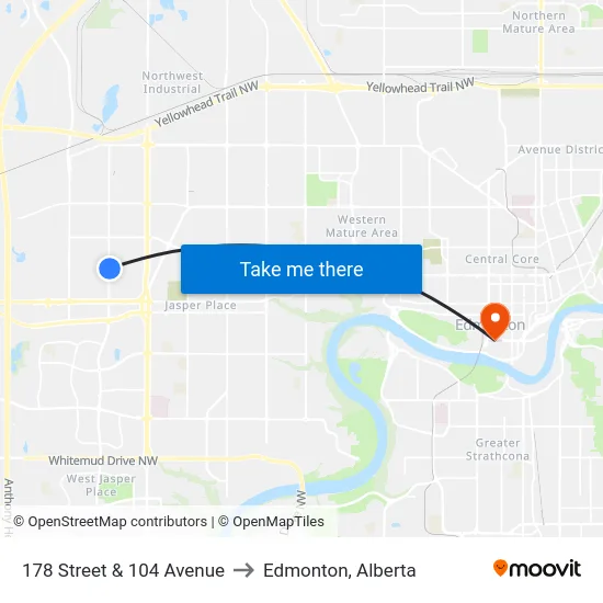 178 Street & 104 Avenue to Edmonton, Alberta map