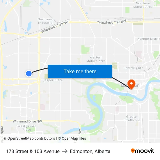 178 Street & 103 Avenue to Edmonton, Alberta map