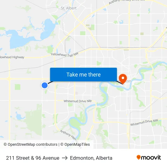 211 Street & 96 Avenue to Edmonton, Alberta map