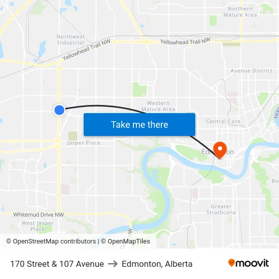 170 Street & 107 Avenue to Edmonton, Alberta map