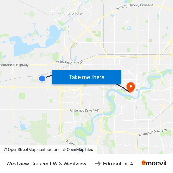 Westview Crescent W & Westview Boulevard to Edmonton, Alberta map