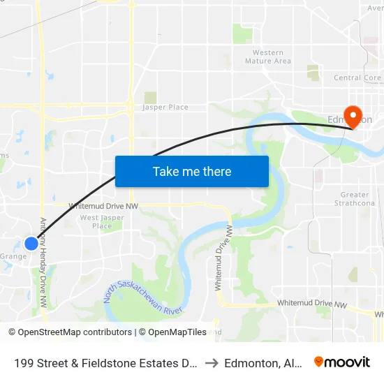 199 Street & Fieldstone Estates Driveway to Edmonton, Alberta map