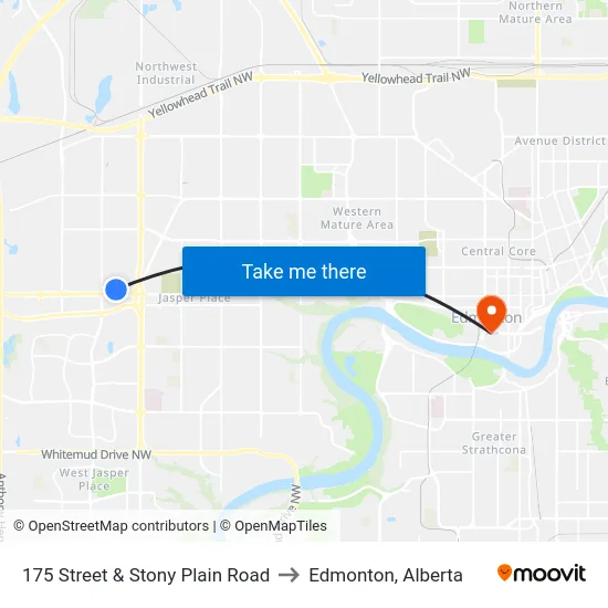 175 Street & Stony Plain Road to Edmonton, Alberta map