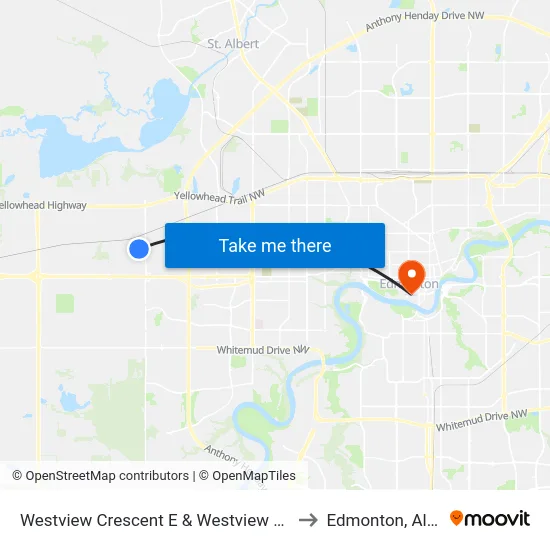 Westview Crescent E & Westview Boulevard to Edmonton, Alberta map