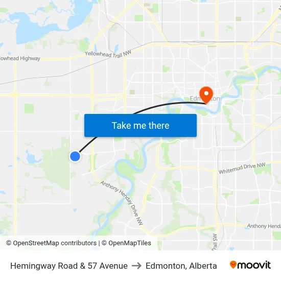 Hemingway Road & 57 Avenue to Edmonton, Alberta map