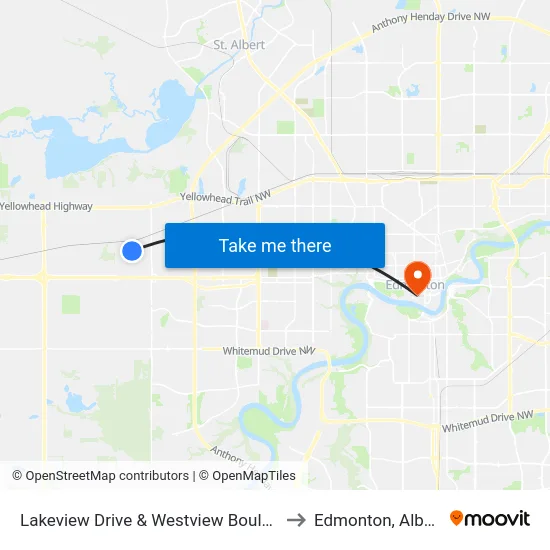 Lakeview Drive & Westview Boulevard to Edmonton, Alberta map