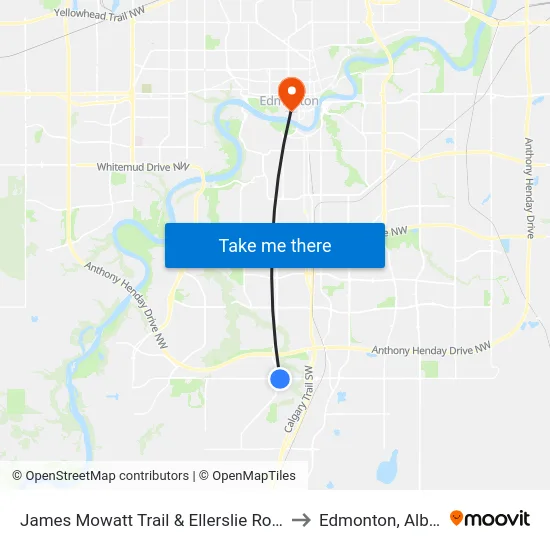 James Mowatt Trail & Ellerslie Road SW to Edmonton, Alberta map