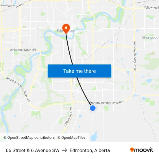 66 Street & 6 Avenue SW to Edmonton, Alberta map