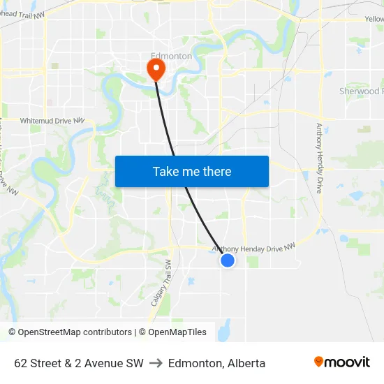 62 Street & 2 Avenue SW to Edmonton, Alberta map