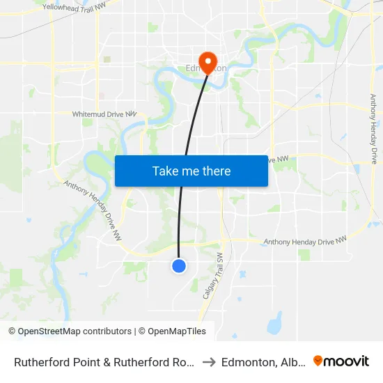 Rutherford Point & Rutherford Road SW to Edmonton, Alberta map