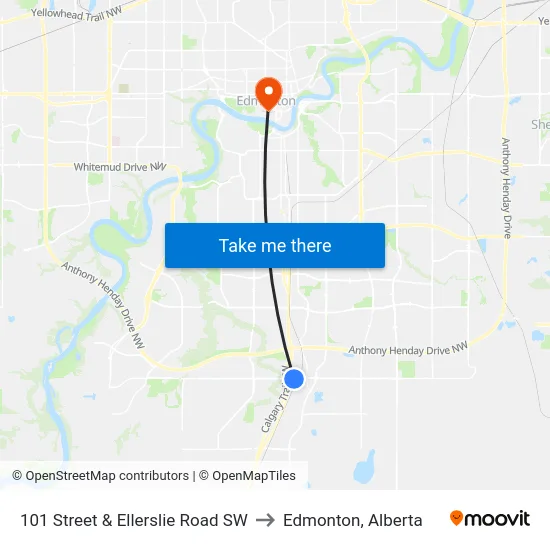 101 Street & Ellerslie Road SW to Edmonton, Alberta map