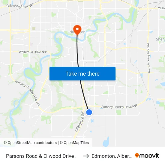 Parsons Road & Ellwood Drive SW to Edmonton, Alberta map