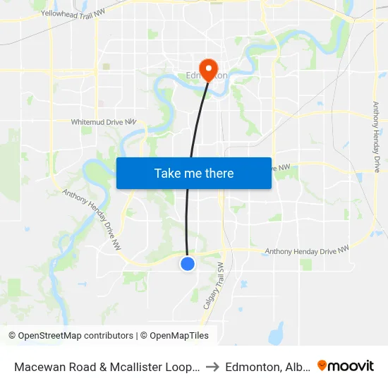 Macewan Road & Mcallister Loop W SW to Edmonton, Alberta map