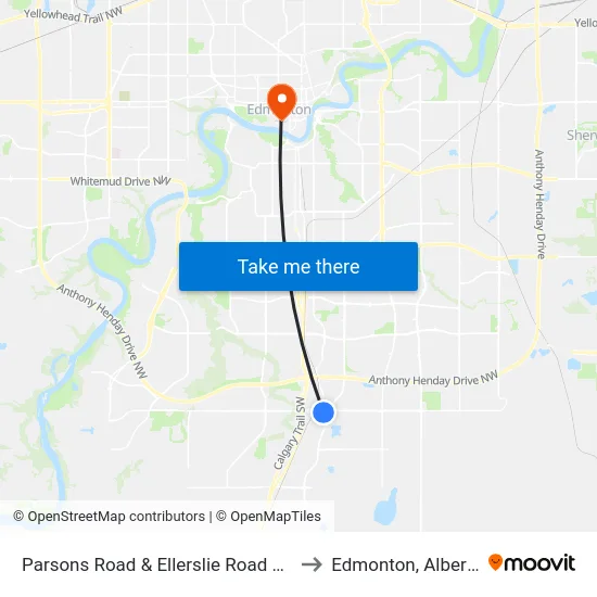 Parsons Road & Ellerslie Road SW to Edmonton, Alberta map