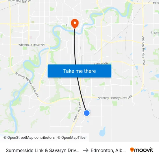 Summerside Link & Savaryn Drive SW to Edmonton, Alberta map