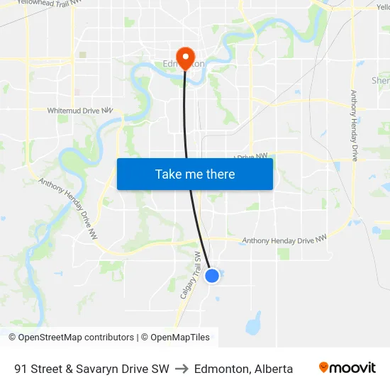 91 Street & Savaryn Drive SW to Edmonton, Alberta map