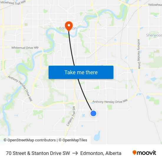 70 Street & Stanton Drive SW to Edmonton, Alberta map