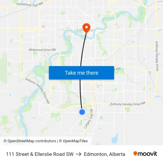 111 Street & Ellerslie Road SW to Edmonton, Alberta map