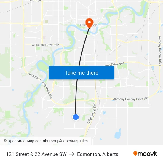 121 Street & 22 Avenue SW to Edmonton, Alberta map
