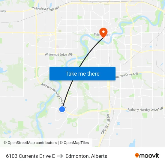 6103 Currents Drive E to Edmonton, Alberta map