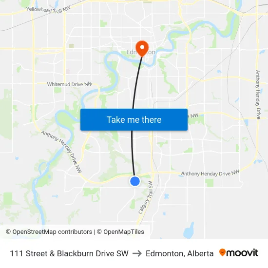 111 Street & Blackburn Drive SW to Edmonton, Alberta map