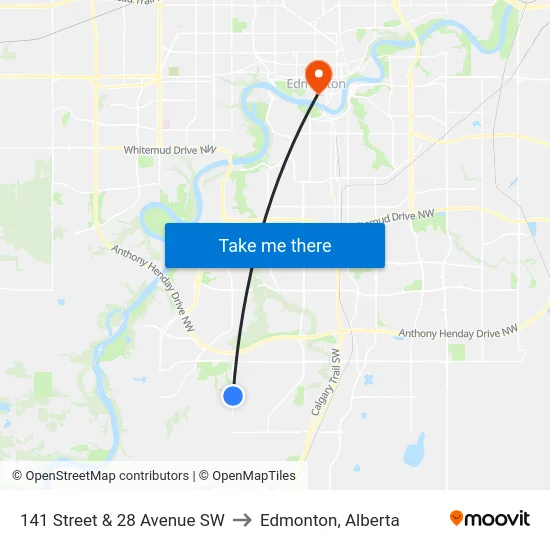 141 Street & 28 Avenue SW to Edmonton, Alberta map
