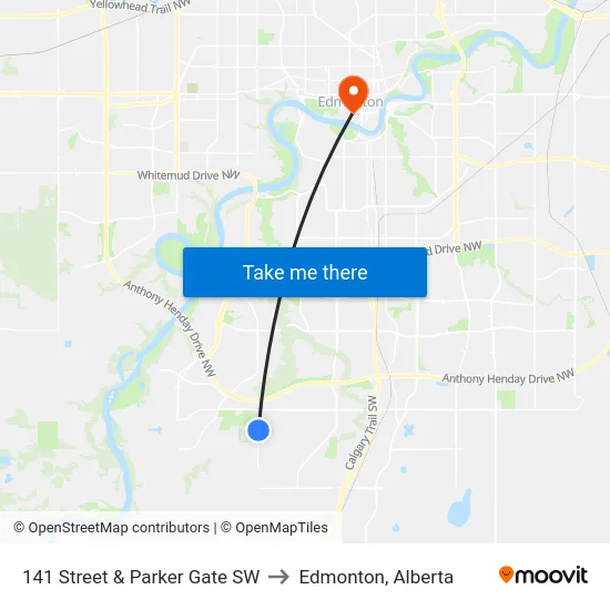 141 Street & Parker Gate SW to Edmonton, Alberta map