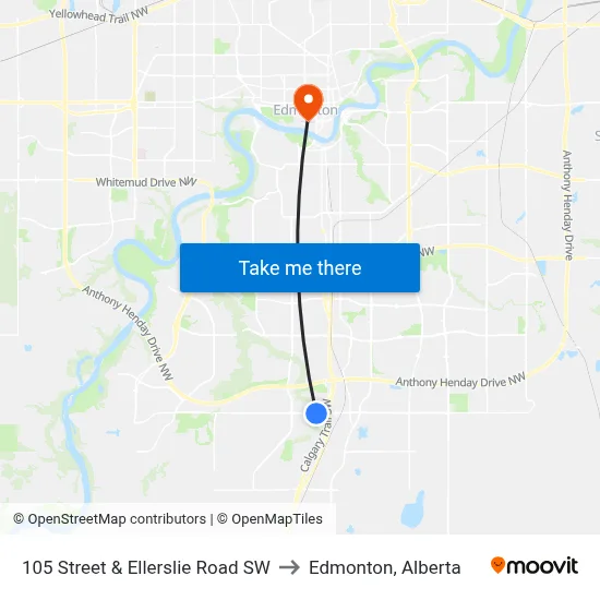 105 Street & Ellerslie Road SW to Edmonton, Alberta map