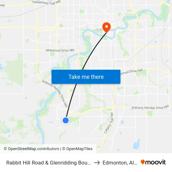 Rabbit Hill Road & Glenridding Boulevard SW to Edmonton, Alberta map