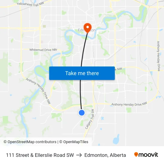 111 Street & Ellerslie Road SW to Edmonton, Alberta map