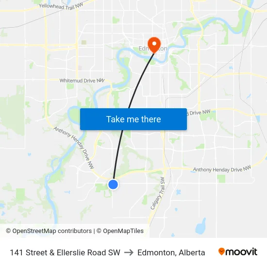 141 Street & Ellerslie Road SW to Edmonton, Alberta map