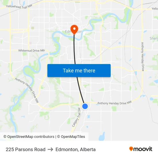 225 Parsons Road to Edmonton, Alberta map