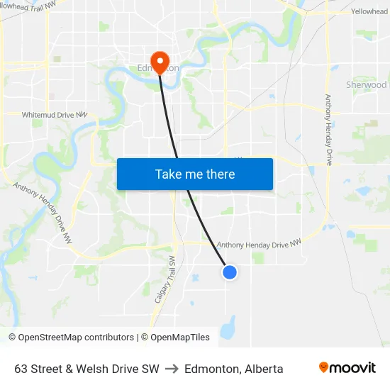 63 Street & Welsh Drive SW to Edmonton, Alberta map